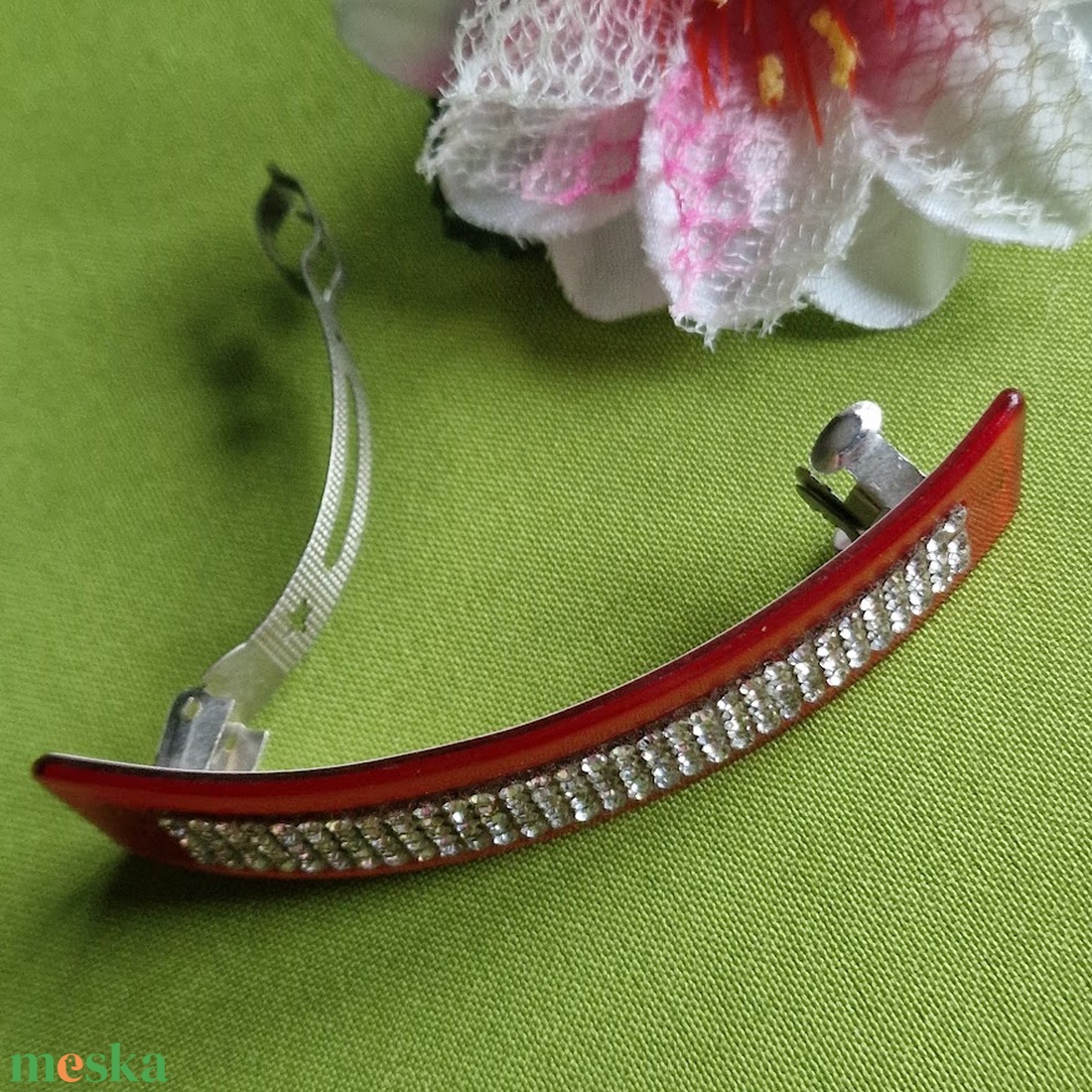 ESKÜVŐ HAD215 - Menyasszonyi strasszköves piros franciacsat - esküvő - hajdísz - kontydísz & hajdísz - Meska.hu