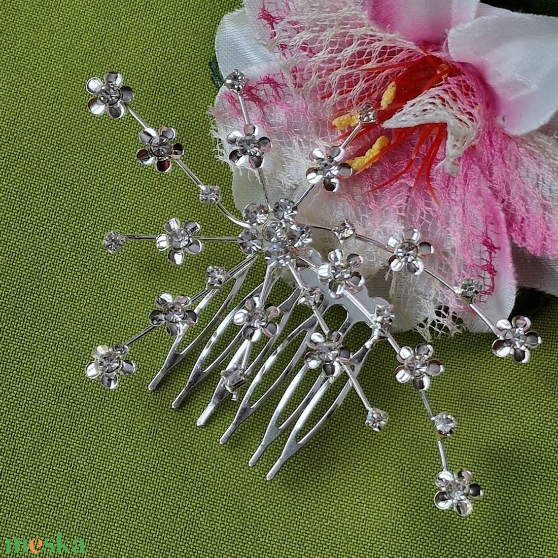 ESKÜVŐ HAD222 -  Kristályköves, virágos ágacskás strasszköves hajfésű, hajdísz - esküvő - hajdísz - fésűs hajdísz - Meska.hu