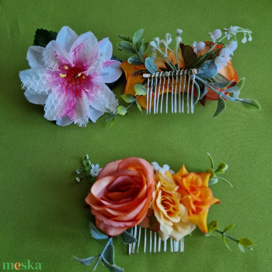 ESKÜVŐ HAD223 - Selyem rózsás hajfésű, hajtű - esküvő - hajdísz - fésűs hajdísz - Meska.hu