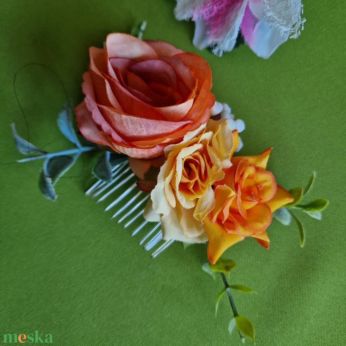 ESKÜVŐ HAD223 - Selyem rózsás hajfésű, hajtű - esküvő - hajdísz - fésűs hajdísz - Meska.hu