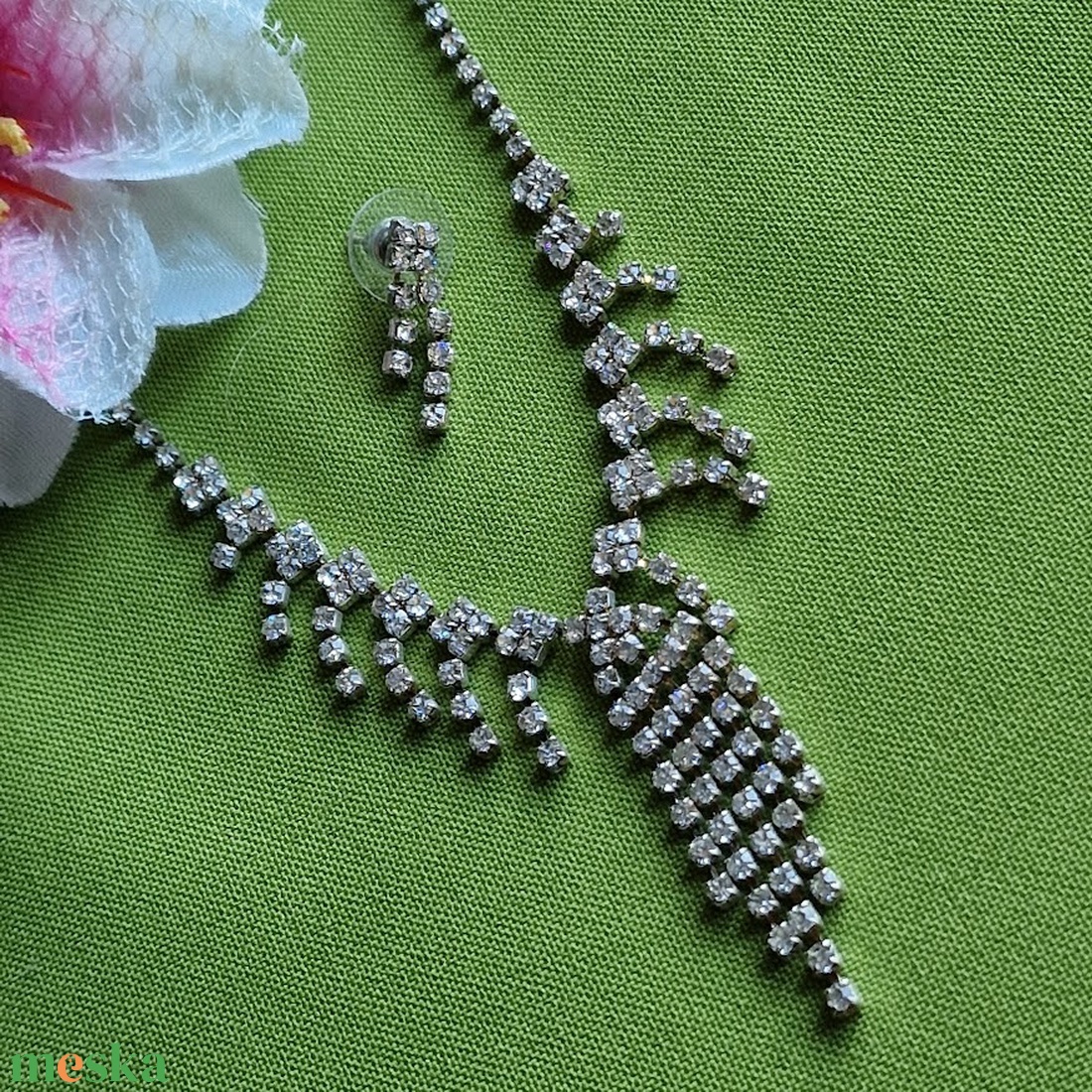 ESKÜVŐ ÉSZ16 � Kristályköves ékszer szett: nyaklánc + fülbevaló - ékszer - ékszerszett - Meska.hu