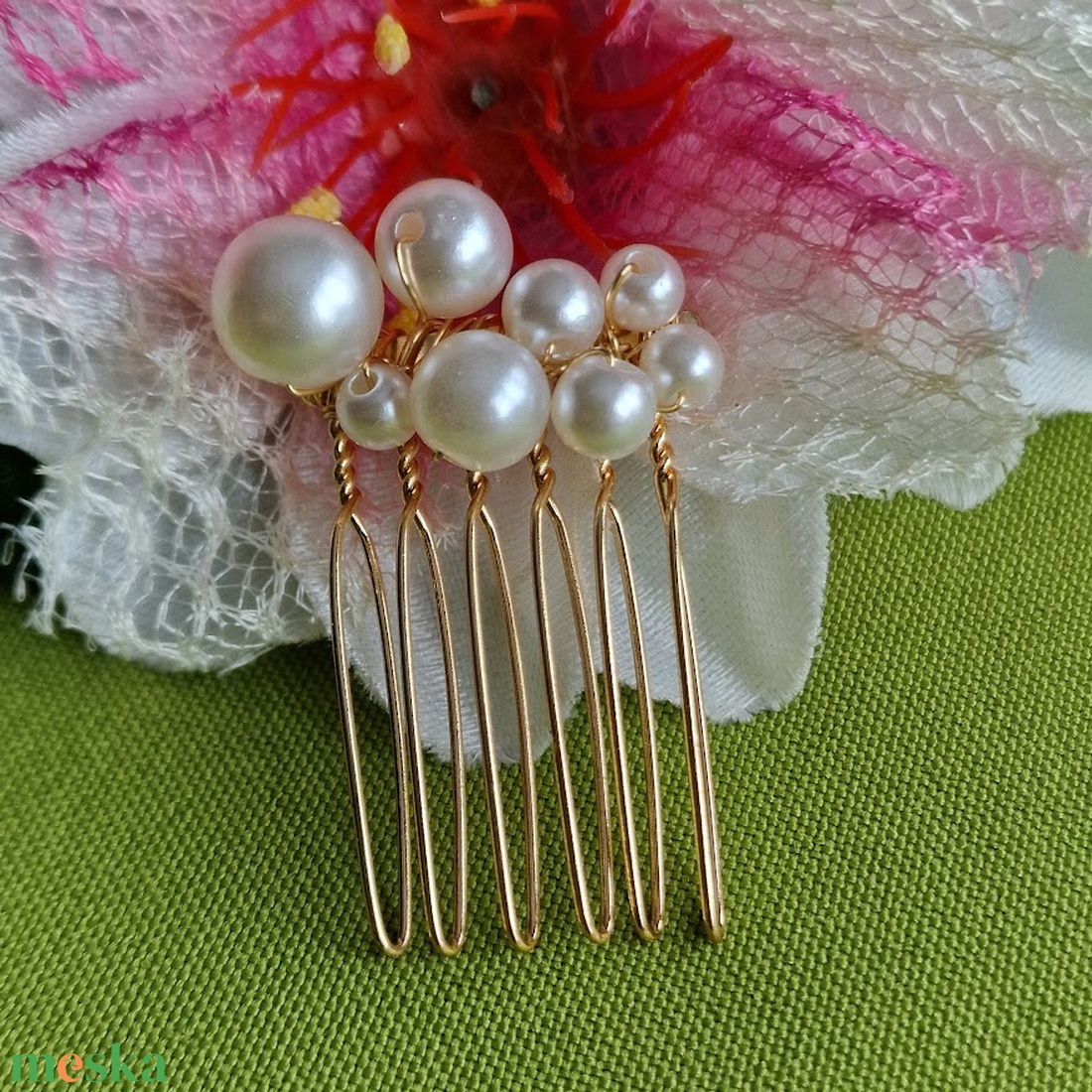 ESKÜVŐ HAD238 - Gyöngyös mini hajfésű, hajdísz  - esküvő - hajdísz - fésűs hajdísz - Meska.hu