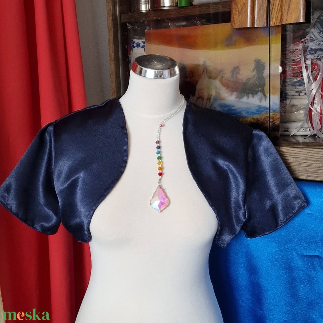 ESKÜVŐ BOL127 - Szatén menyasszonyi rövid ujjú boleró - több színben - esküvő - kiegészítők - bolero és válltakaró - Meska.hu