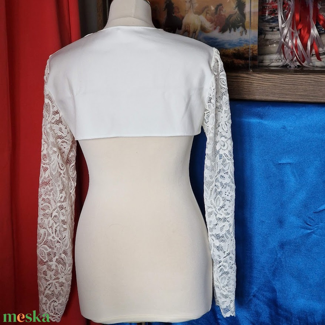 ESKÜVŐ BOL129B - Ekrü menyasszonyi hosszú ujjú bordűrös csipkés boleró - esküvő - kiegészítők - bolero és válltakaró - Meska.hu