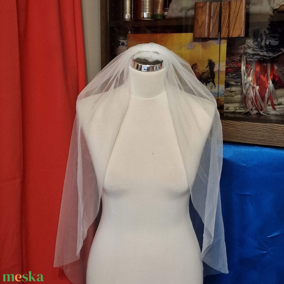 FTY147 - 1 rétegű, szegetlen, Ekrü menyasszonyi fátyol 78x120cm - esküvő - kiegészítők - fátyol - Meska.hu