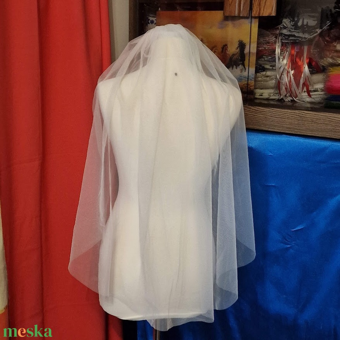 FTY147 - 1 rétegű, szegetlen, Ekrü menyasszonyi fátyol 78x120cm - esküvő - kiegészítők - fátyol - Meska.hu