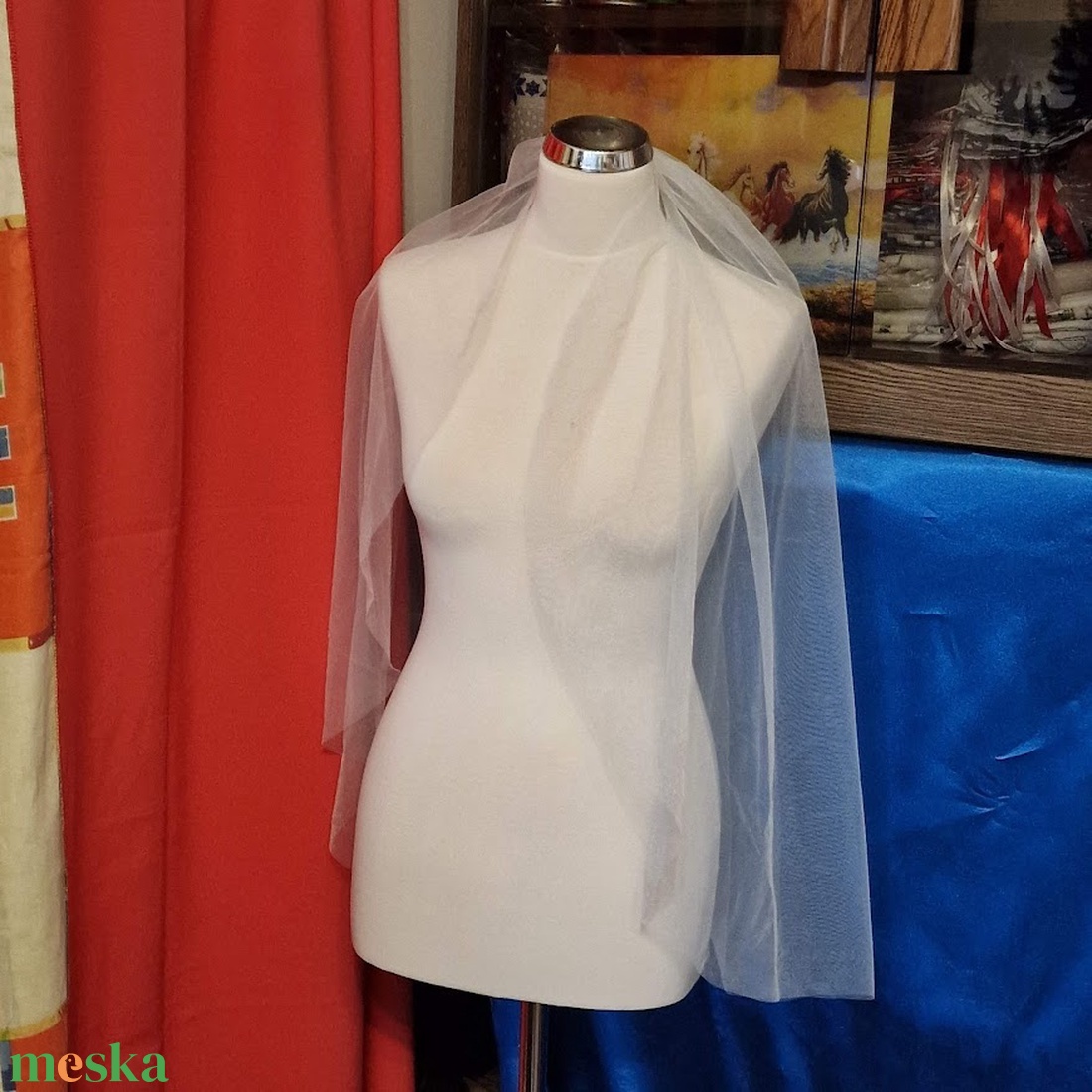 FTY148 - 1 rétegű, szegetlen, Ekrü menyasszonyi fátyol 78x140cm - esküvő - kiegészítők - fátyol - Meska.hu