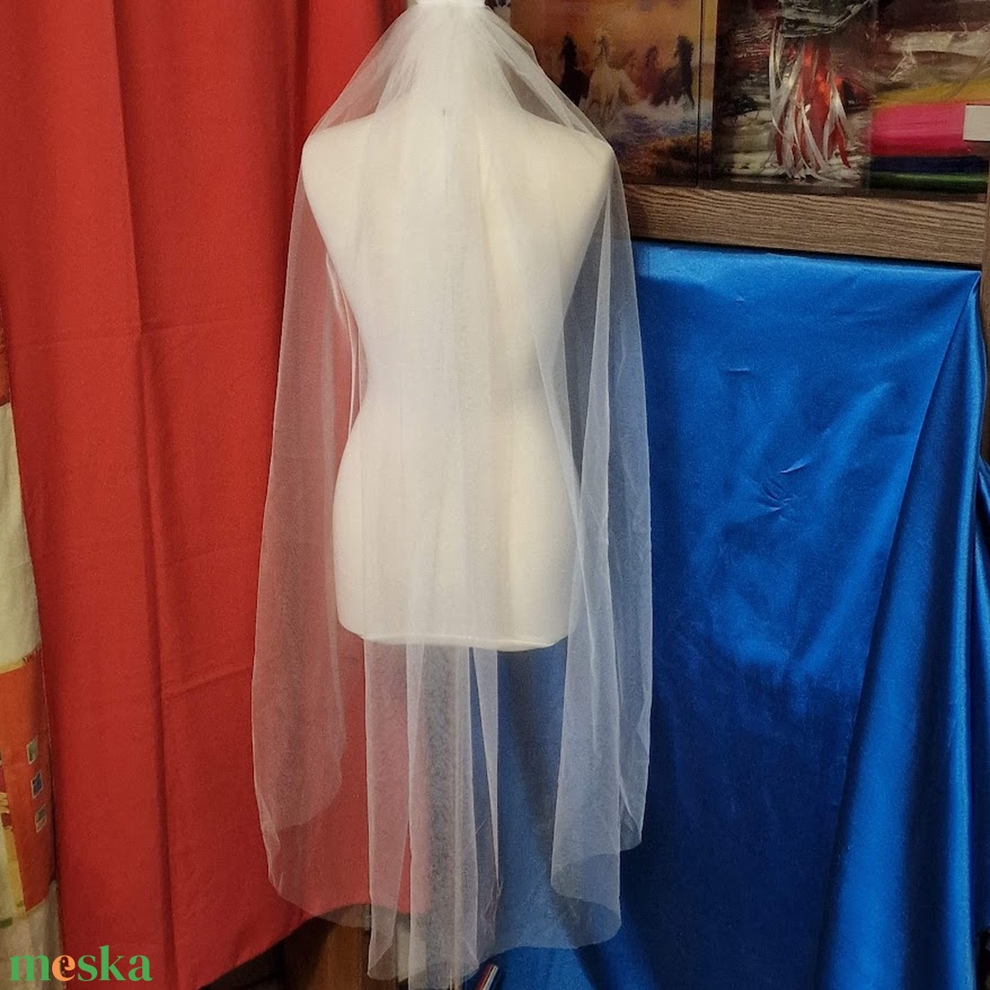 FTY150 - 1 rétegű, szegetlen, Ekrü menyasszonyi fátyol 120x160cm - esküvő - kiegészítők - fátyol - Meska.hu