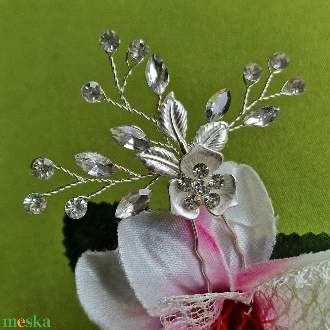 ESKÜVŐ HAD253 - Ezüst színű virágos ágacskás strasszköves hajtú hajdísz - esküvő - hajdísz - fésűs hajdísz - Meska.hu