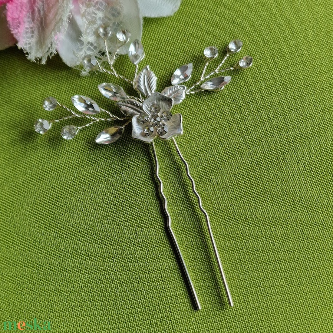 ESKÜVŐ HAD253 - Ezüst színű virágos ágacskás strasszköves hajtú hajdísz - esküvő - hajdísz - fésűs hajdísz - Meska.hu