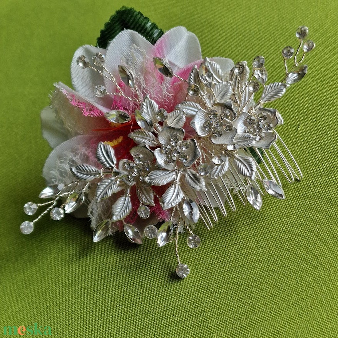 ESKÜVŐ HAD254 -  Ezüst színű virágos ágacskás strasszköves hajfésű, hajdísz - esküvő - hajdísz - fésűs hajdísz - Meska.hu