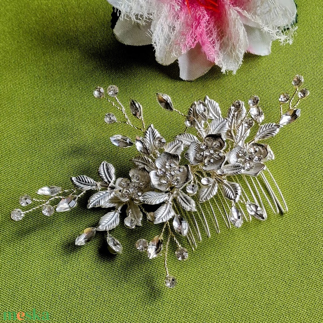 ESKÜVŐ HAD254 -  Ezüst színű virágos ágacskás strasszköves hajfésű, hajdísz - esküvő - hajdísz - fésűs hajdísz - Meska.hu