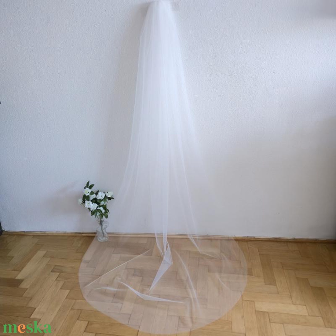 FTY151 - 1 rétegű, szegetlen, Hófehér menyasszonyi fátyol 230x150cm - esküvő - kiegészítők - fátyol - Meska.hu