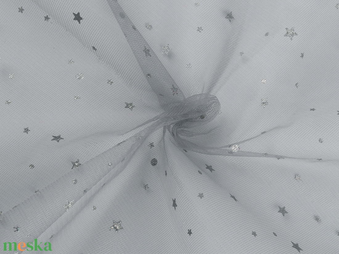 ANY36 - Ruha tüll / dekor hologramos csillagos hópihe mintával - ezüst alapon - kellékek & szerszámok - méteráru - dekorációs alapanyag - Meska.hu