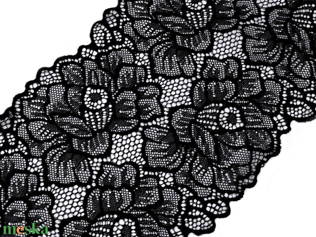 Elasztikus fekete csipke / betét / futó szélessége 16 cm - kellékek & szerszámok - méteráru - dekorációs alapanyag - Meska.hu