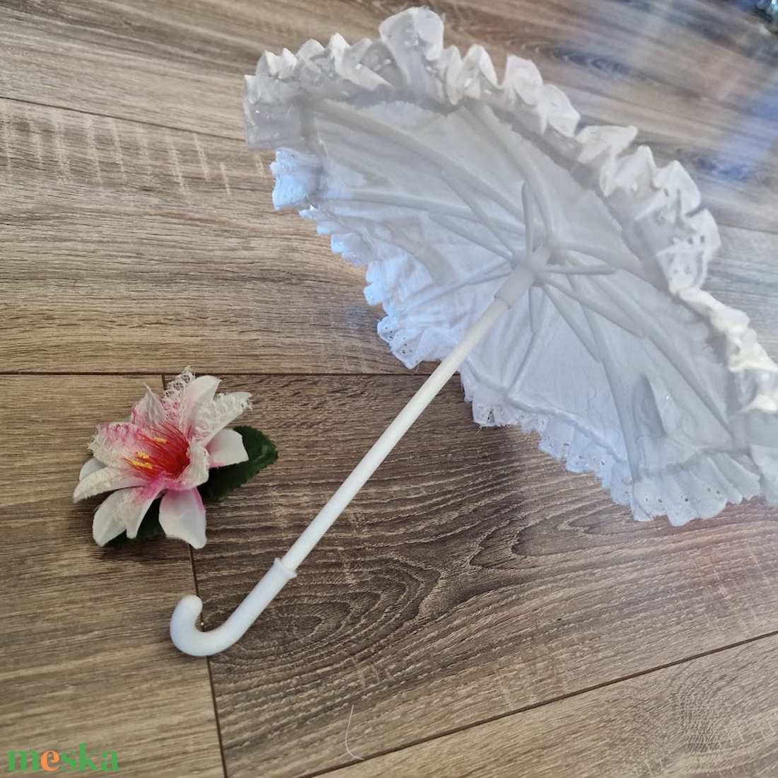 ESKÜVŐ BBR30 - Hófehér színű madeira csipkés mini baba ernyő - játék & sport - baba & babaház - játékbaba, babakellék - Meska.hu