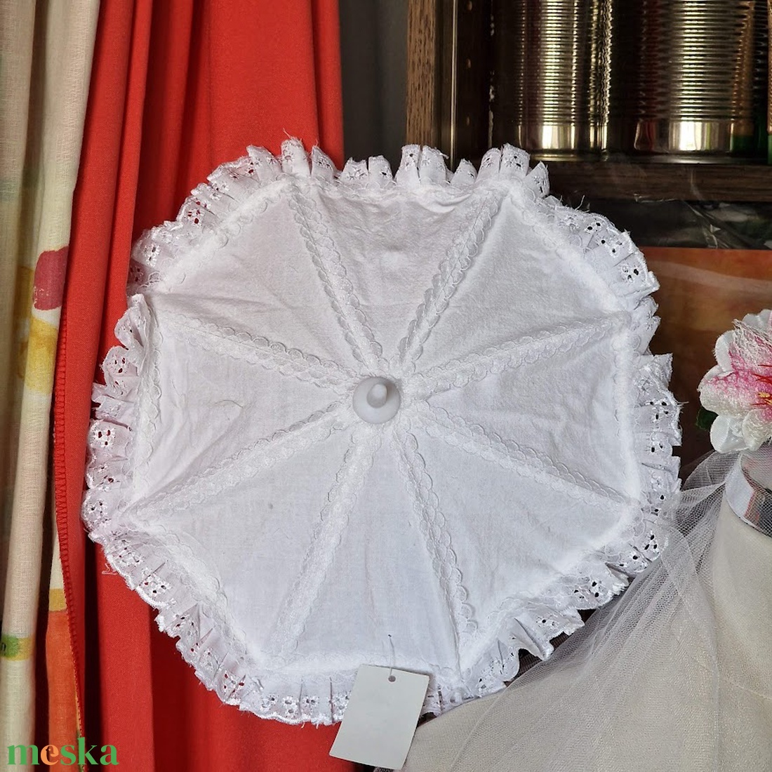 ESKÜVŐ BBR30 - Hófehér színű madeira csipkés mini baba ernyő - játék & sport - baba & babaház - játékbaba, babakellék - Meska.hu