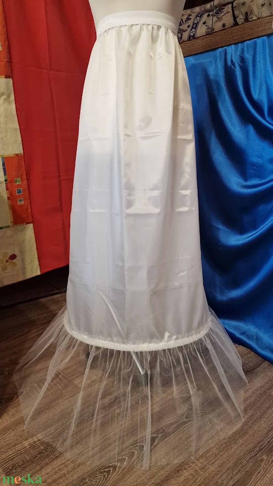 ESKÜVŐ ASZ90 - 52cm-es 1 körös fodros ekrü selyem menyasszonyi alsószoknya, abroncs tüll fodorral - esküvő - ruha - menyasszonyi ruha - Meska.hu