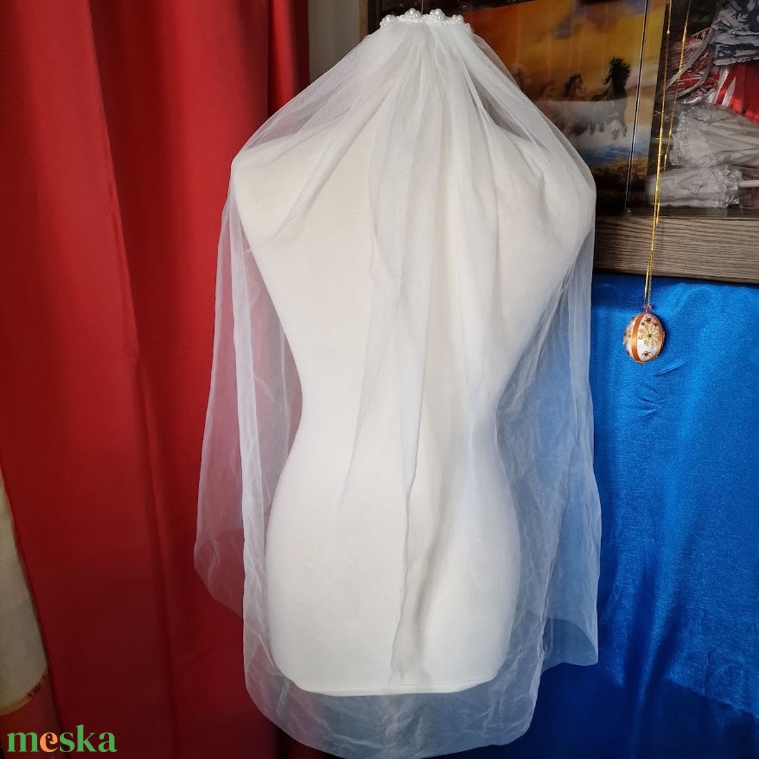 FTY152 - 1 rétegű, szegetlen, csipke virágos Ekrü menyasszonyi fátyol 80x150cm - esküvő - kiegészítők - fátyol - Meska.hu