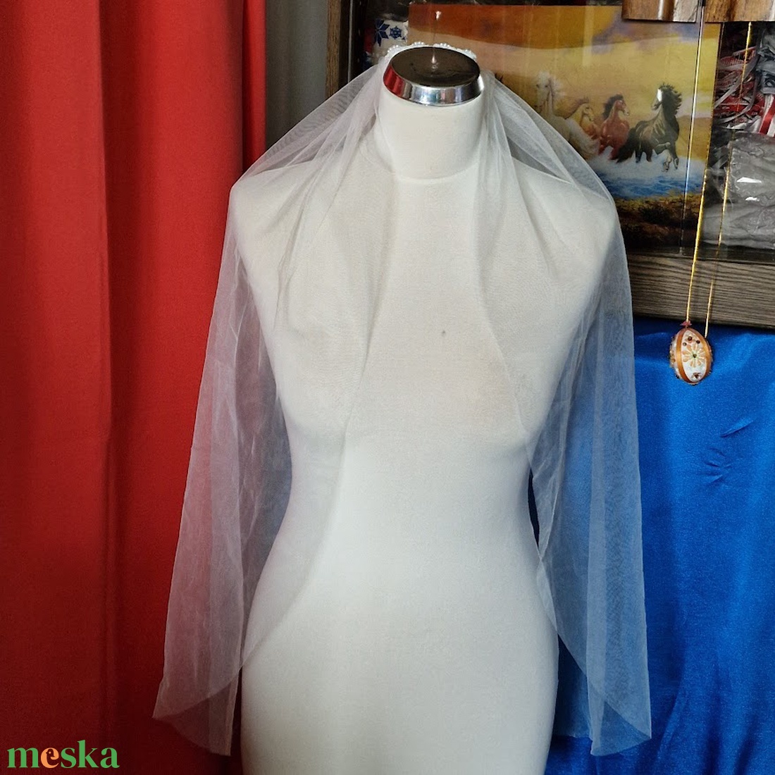 FTY152 - 1 rétegű, szegetlen, csipke virágos Ekrü menyasszonyi fátyol 80x150cm - esküvő - kiegészítők - fátyol - Meska.hu