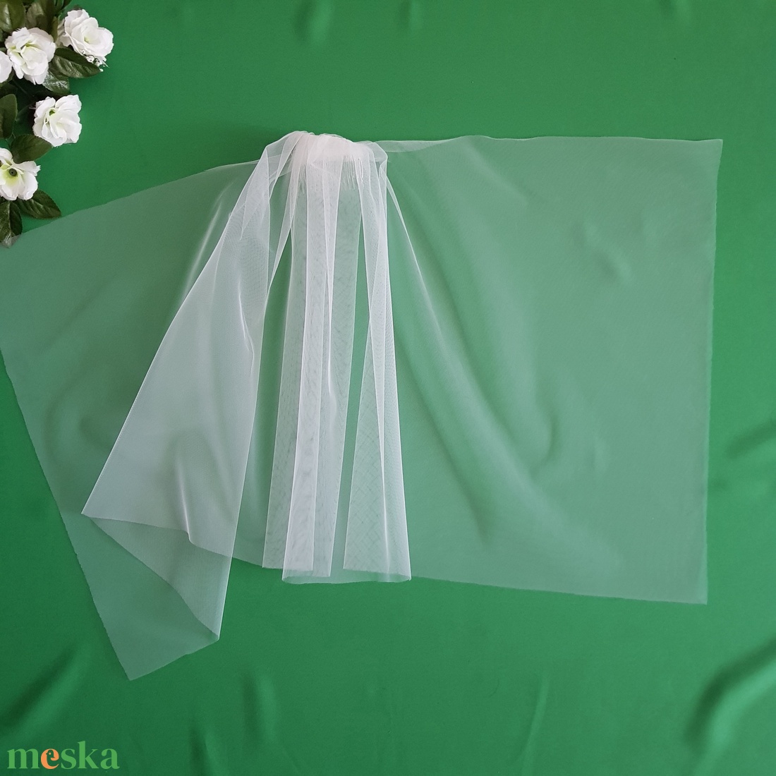 FTY101/102 - 1 rétegű, szegetlen menyasszonyi félhúzott szögletes fátyol 80x150cm - hófehér, ekrü - esküvő - kiegészítők - fátyol - Meska.hu