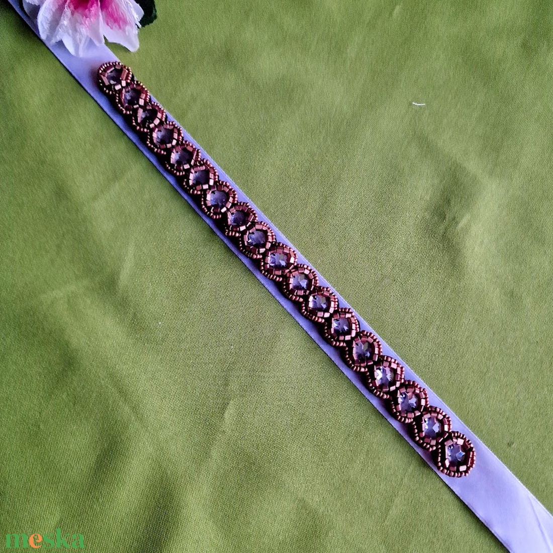 ESKÜVŐ MÖV38 � Handmade - Strasszos óarany színű menyasszonyi öv 29x2cm-es - esküvő - kiegészítők - öv & pánt - Meska.hu