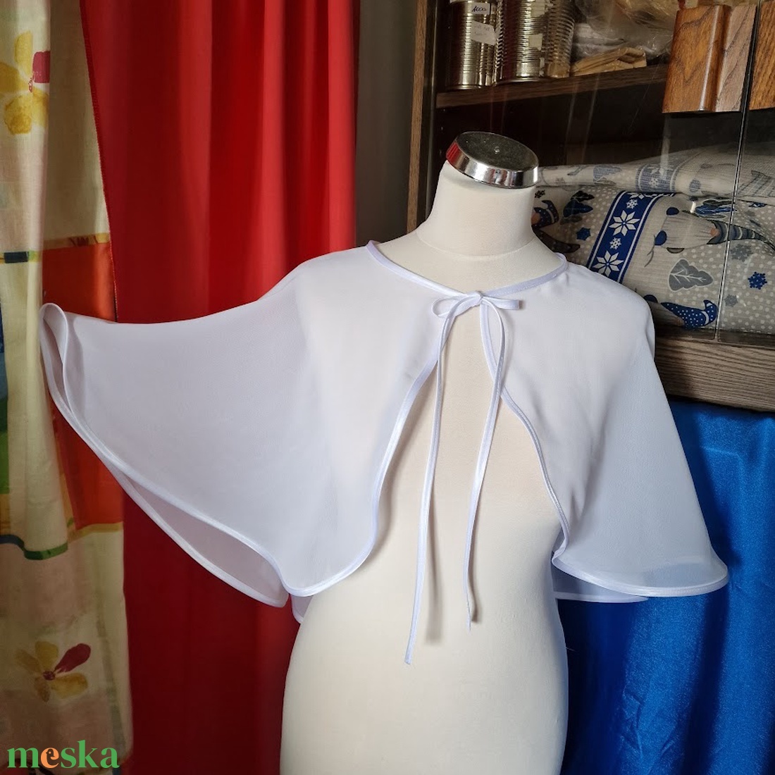 ESKÜVŐ BOL23 - Elegáns hófehér színű muszlin boleró, pelerin - esküvő - kiegészítők - bolero és válltakaró - Meska.hu