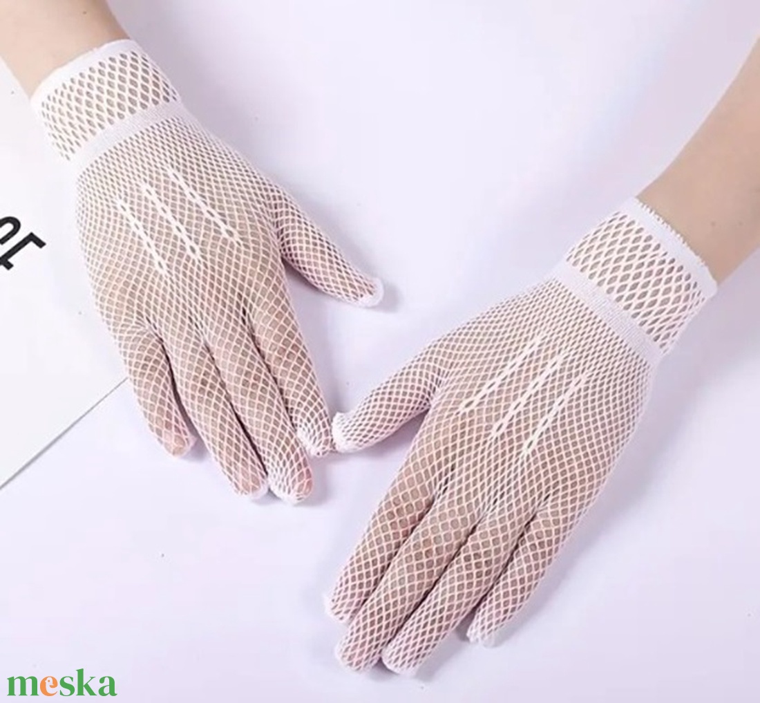 ESKÜVŐ KTY95 - kb. 25cm-es hálós fehér csipke kesztyű - esküvő - kiegészítők - menyasszonyi kesztyűk - Meska.hu