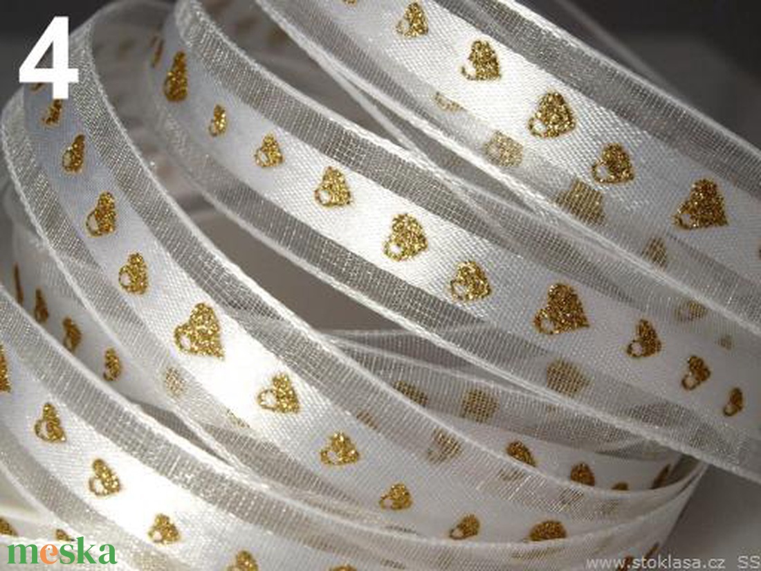 18SLM03 - 18mm-es Szív mintás szatén-organza szalag - kellékek & szerszámok - méteráru - dekorációs alapanyag - Meska.hu