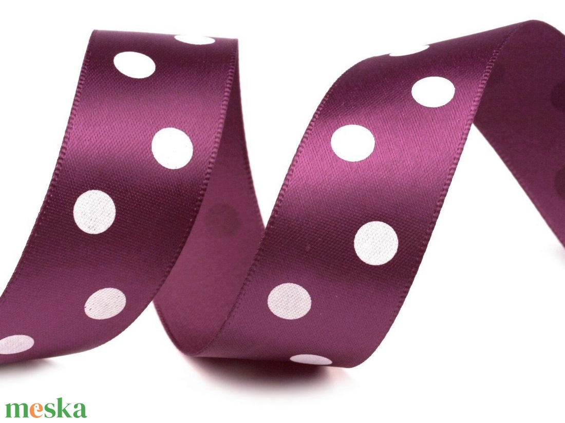 22SSM33 - 22mm-es nagy pöttyös szatén szalag - bordó - kellékek & szerszámok - méteráru - dekorációs alapanyag - Meska.hu