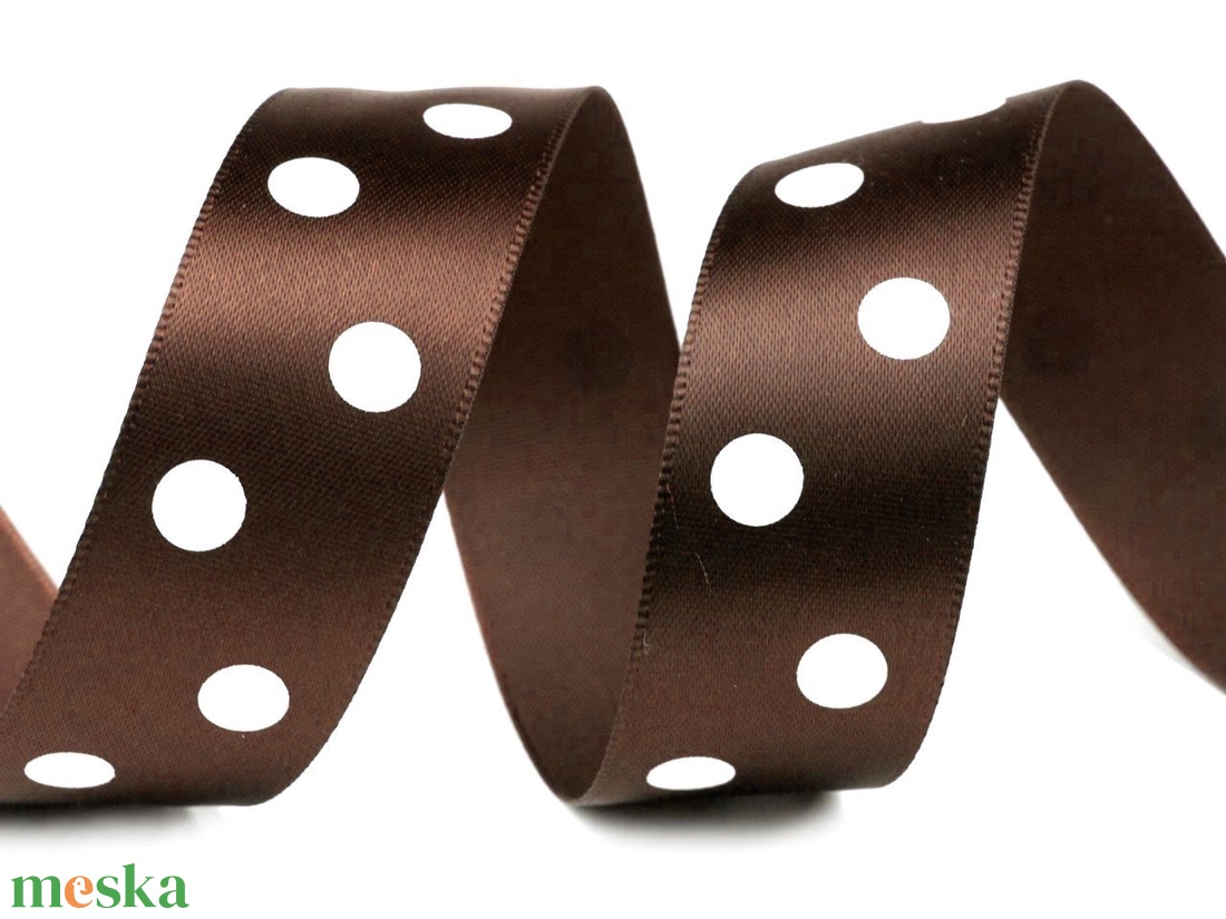 22SSM38 - 22mm-es nagy pöttyös szatén szalag - barna - kellékek & szerszámok - méteráru - dekorációs alapanyag - Meska.hu