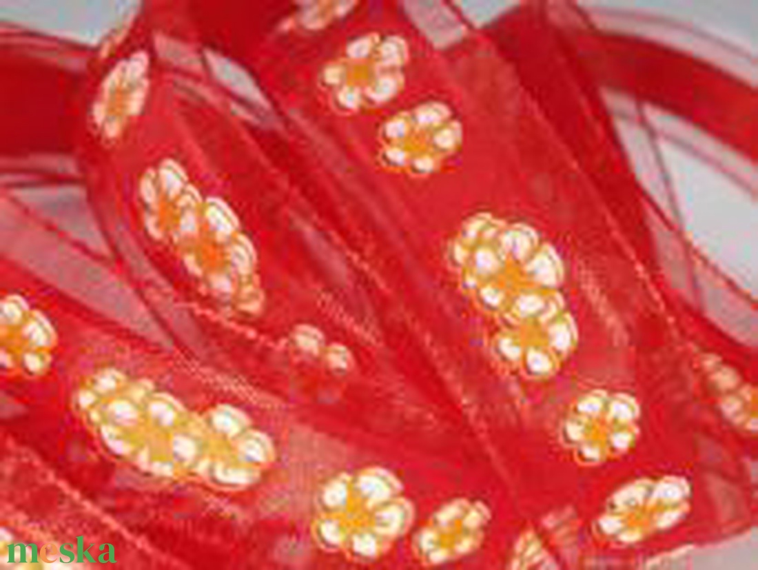 25SZOM11 - 25mm-es Virág mintás organza szalag - piros - 440cm - kellékek & szerszámok - méteráru - dekorációs alapanyag - Meska.hu