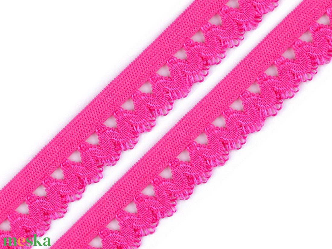 17SZG09 - 17mm-es pink csipke mintás gumi szalag / pikó, bugyi - kellékek & szerszámok - méteráru - dekorációs alapanyag - Meska.hu