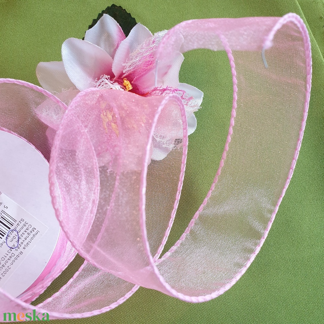 40SZOD11 - 40mm-es Drótos szélű organza szalag � rózsaszín 11. - kellékek & szerszámok - méteráru - dekorációs alapanyag - Meska.hu