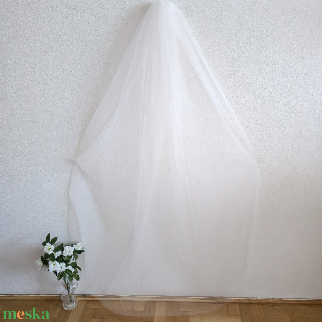 1 rétegű, szegetlen szélű, EKRÜ, 180cm hosszú menyasszonyi fátyol (29.2) - esküvő - kiegészítők - fátyol - Meska.hu