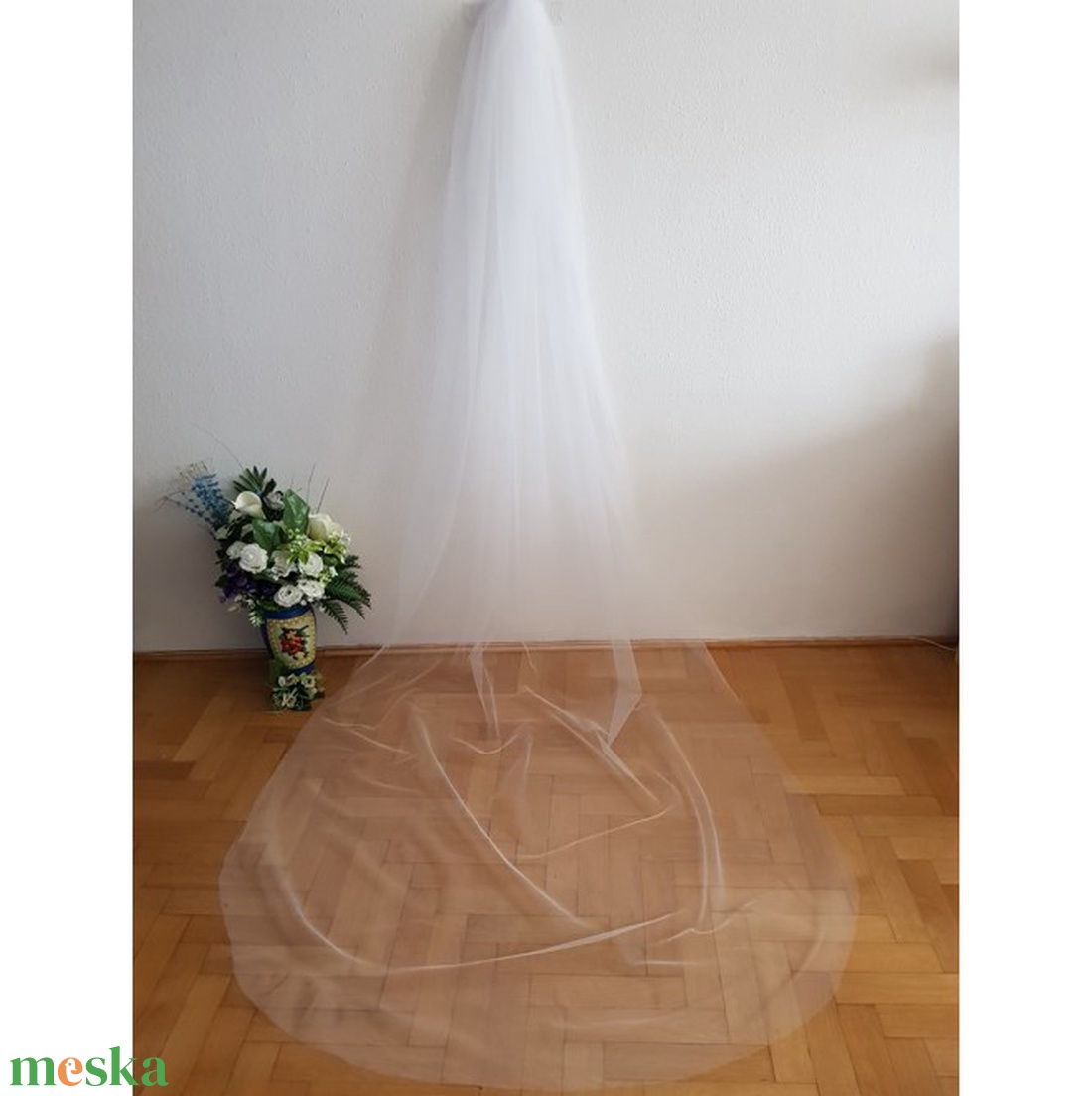 1 rétegű, szegetlen szélű, HÓFEHÉR, 3 méteres menyasszonyi fátyol (34.1) - esküvő - kiegészítők - fátyol - Meska.hu