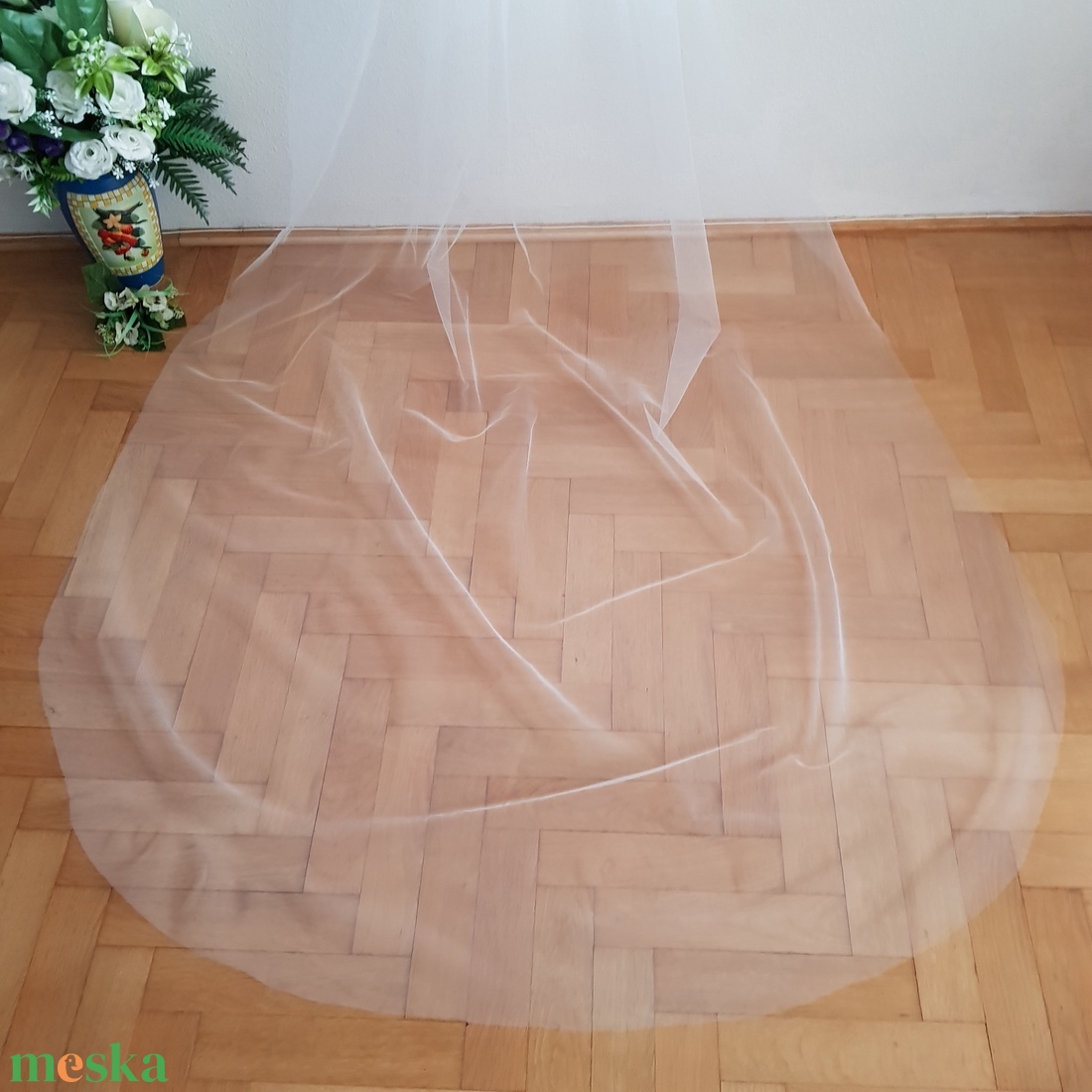 1 rétegű, szegetlen szélű, HÓFEHÉR, 3 méteres menyasszonyi fátyol (34.1) - esküvő - kiegészítők - fátyol - Meska.hu