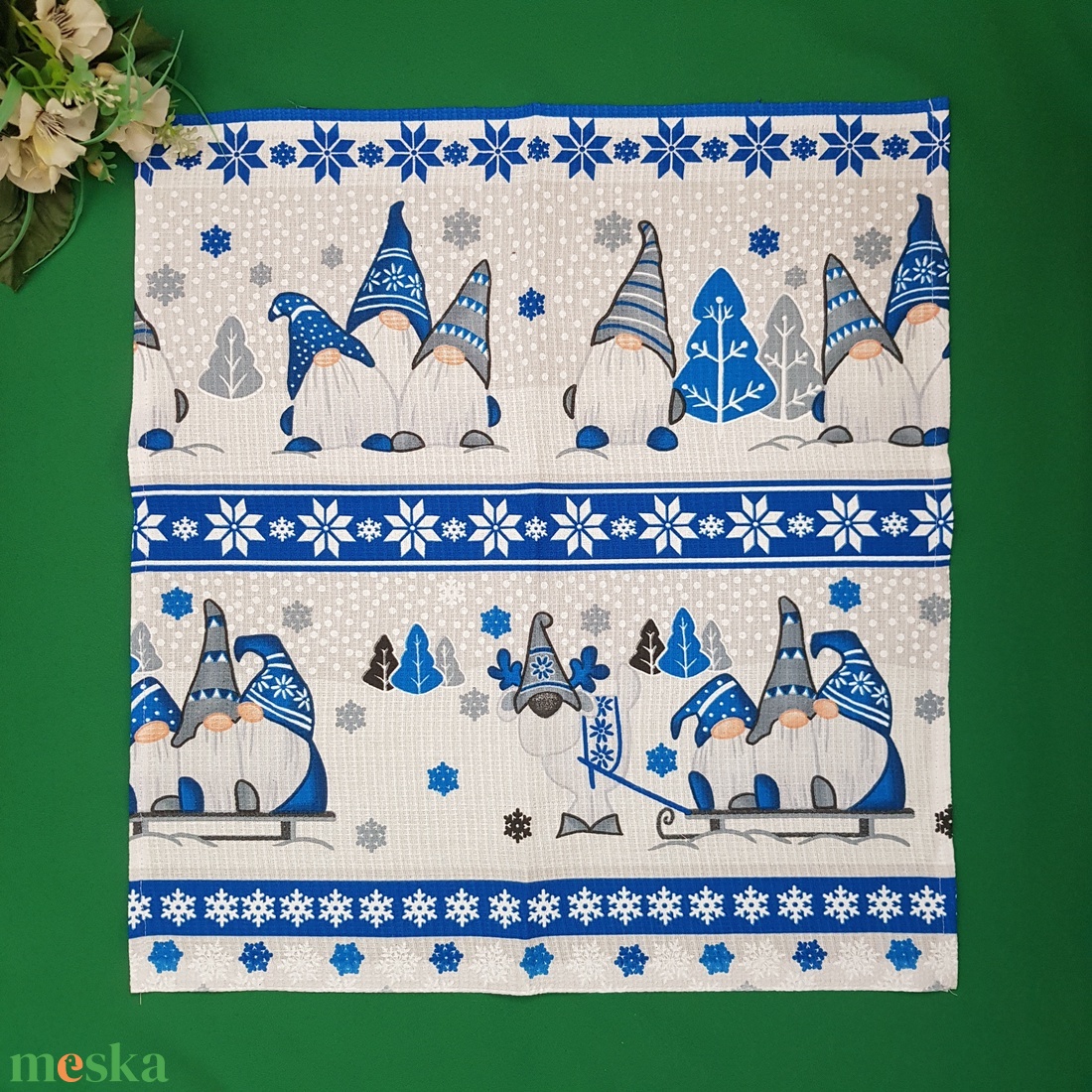 Nagyméretű karácsonyi manó mintás pamut konyharuha, törlőkendő - otthon & életmód - konyhafelszerelés, tálalás - konyhai textil - konyharuha & törlőkendő - Meska.hu