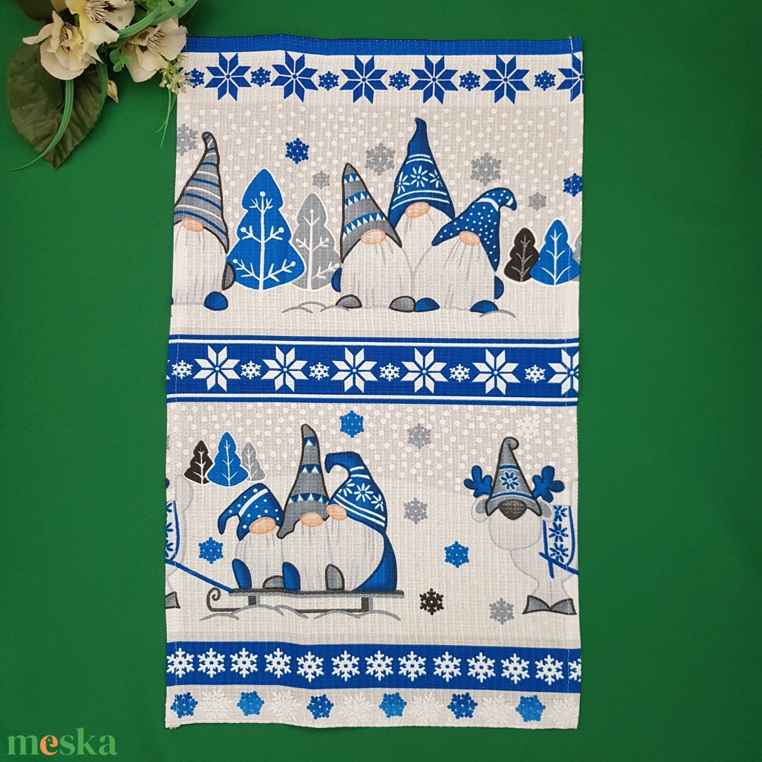 Karácsonyi manó mintás pamut konyharuha, törlőkendő - otthon & életmód - konyhafelszerelés, tálalás - konyhai textil - konyharuha & törlőkendő - Meska.hu