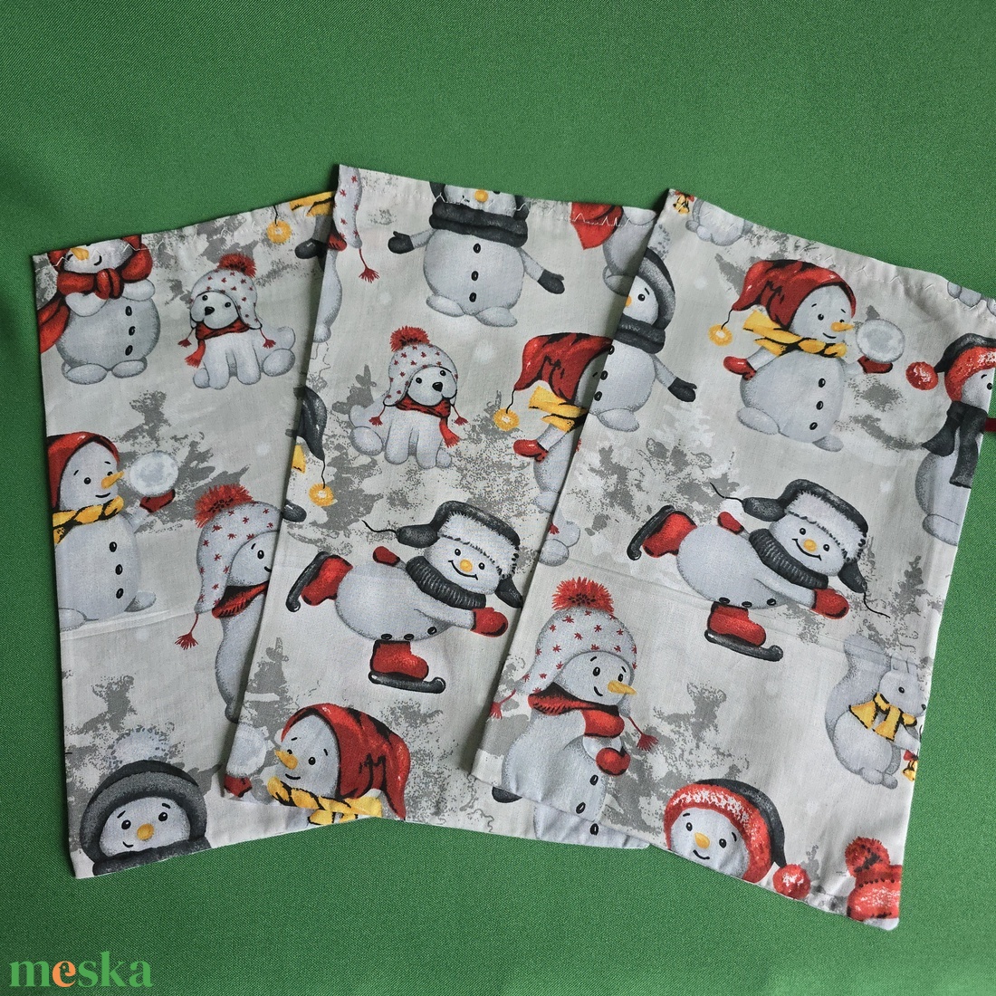 Hóember mintás mikulás zsák, textil ajándéktasak - karácsony - mikulás - mikulás zsák - Meska.hu