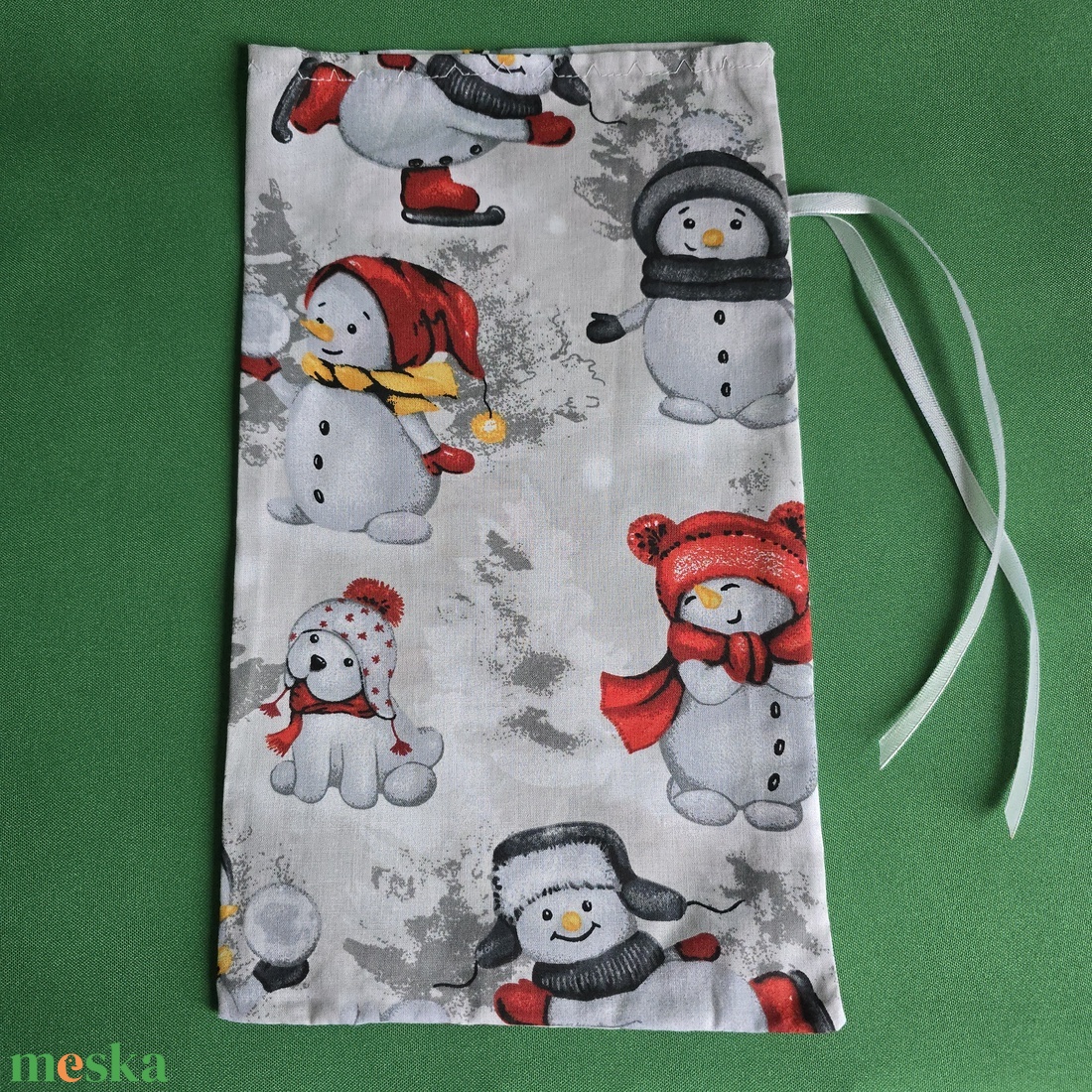 Hóember mintás mikulás zsák, textil ajándéktasak - karácsony - mikulás - mikulás zsák - Meska.hu