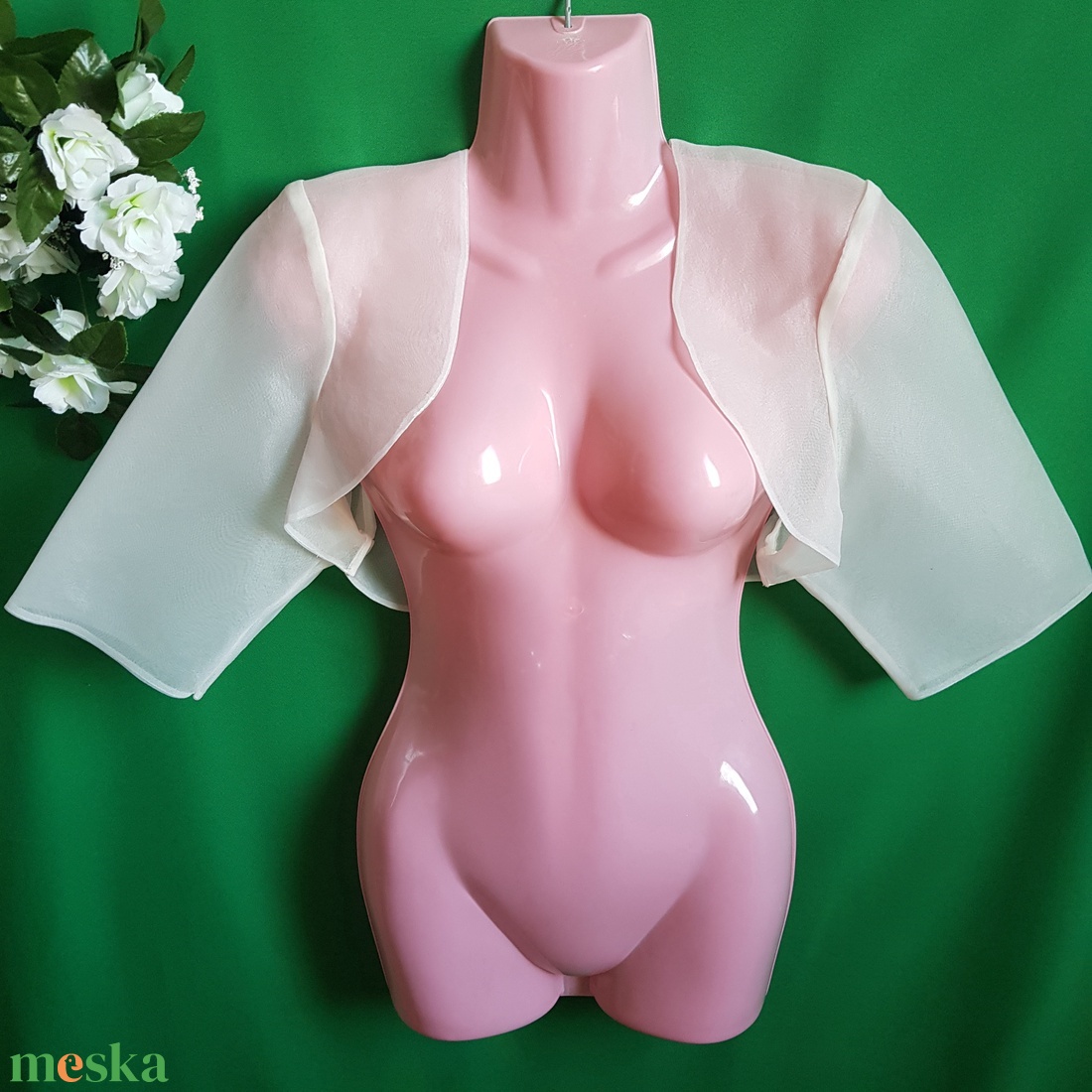 kb. XL-es ekrü színű, -es ujjú organza boleró - esküvő - kiegészítők - bolero és válltakaró - Meska.hu