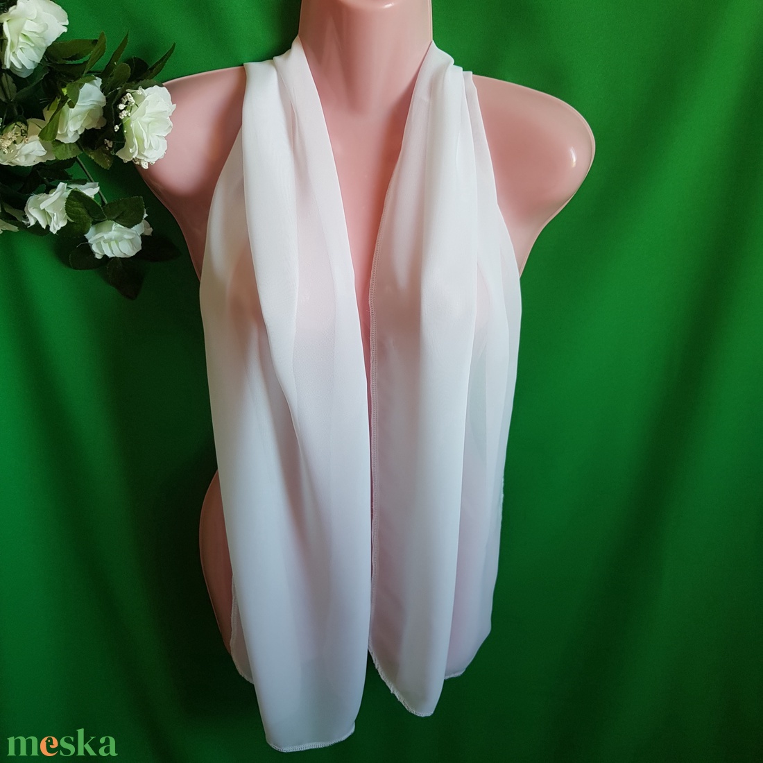 Hófehér színű muszlin sál, kendő, vállkendő, stóla - 20x150cm - esküvő - kiegészítők - bolero és válltakaró - Meska.hu