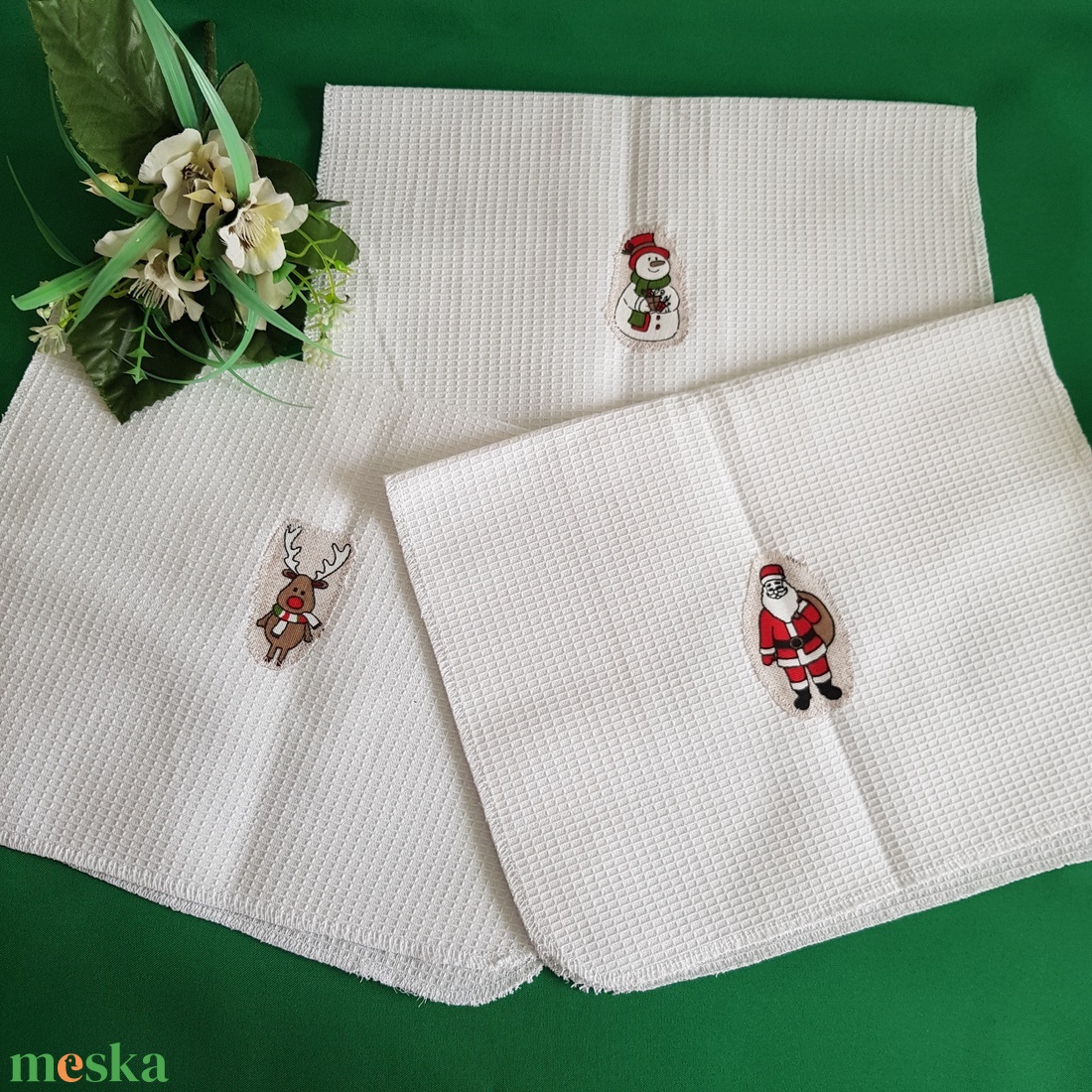 Karácsonyi mintás (mikulás, rénszarvas, hóember) pamut konyharuha, törlőkendő csomag - otthon & életmód - konyhafelszerelés, tálalás - konyhai textil - konyharuha & törlőkendő - Meska.hu