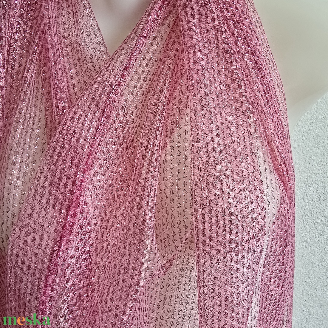 Rózsaszín metálfényű csillogó sál, kendő, vállkendő, stóla  - esküvő - kiegészítők - bolero és válltakaró - Meska.hu