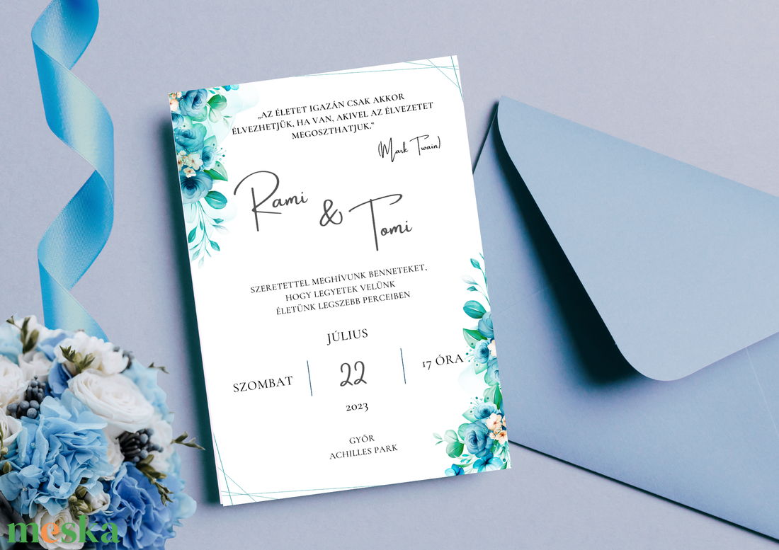 Blue esküvői meghívó - esküvő - meghívó & kártya - meghívó - Meska.hu