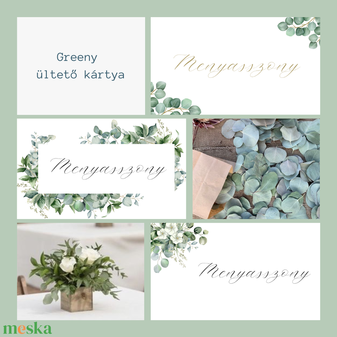 Ültetőkártya green - esküvő - meghívó & kártya - meghívó & kártya - Meska.hu