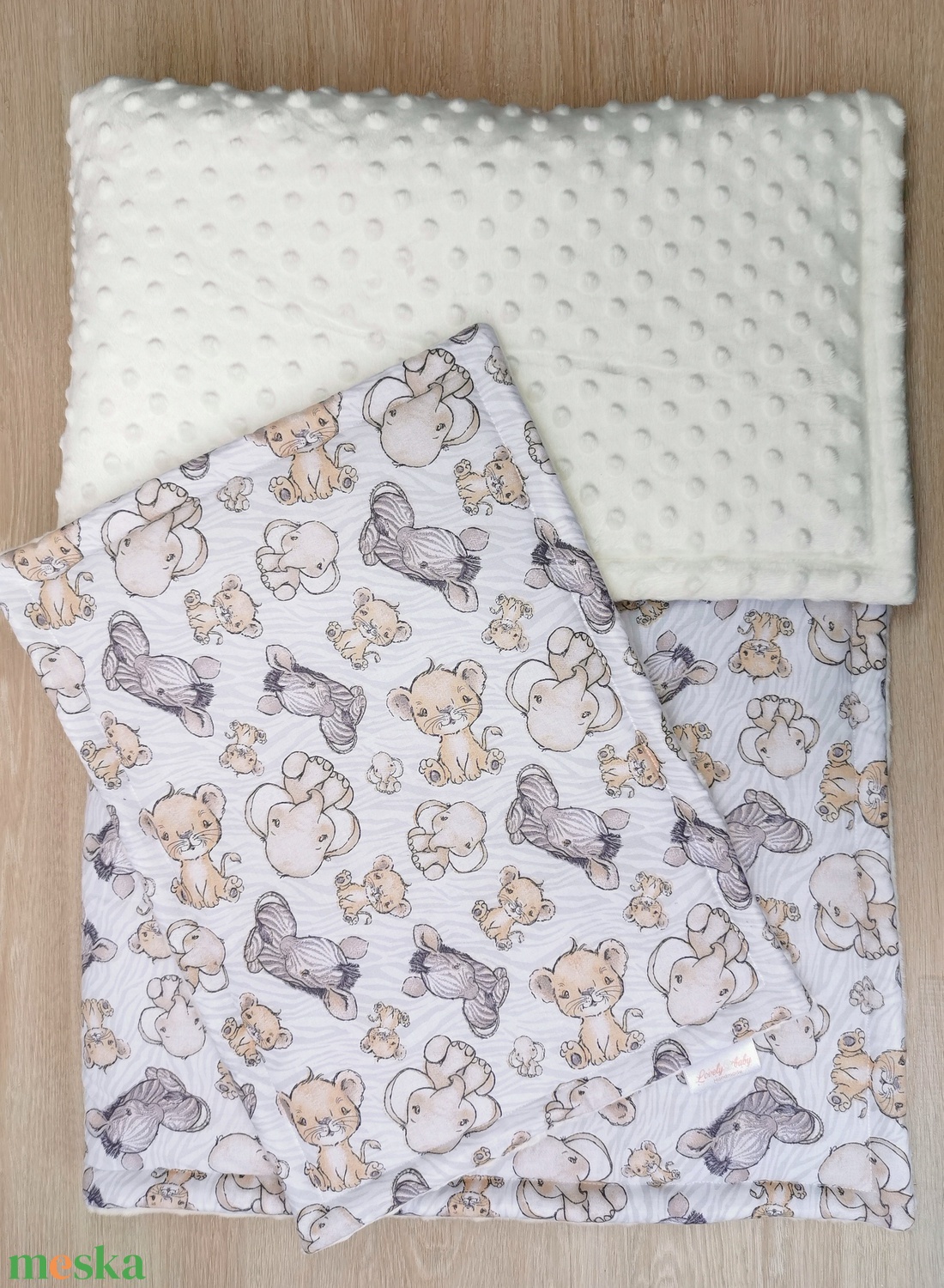 Bélelt baba takaró + párna szett Bébi állatos Bézs minky-vel - UNISEX - otthon & életmód - babaszoba, gyerekszoba - szett kiságyba - Meska.hu