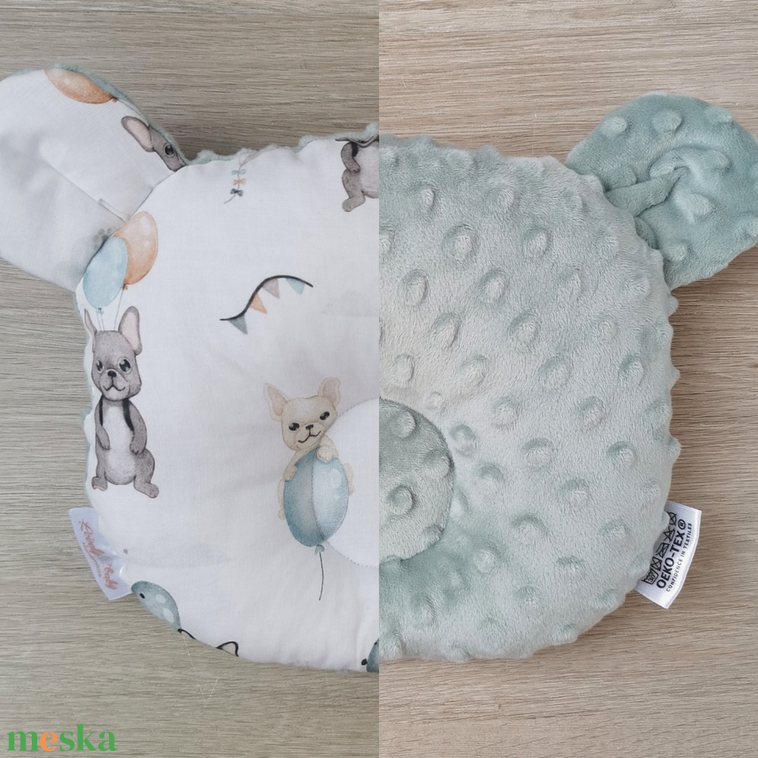 PRÉMIUM Stabilizáló MACI párna Bulldog zsálya minky-vel - otthon & életmód - babaszoba, gyerekszoba - gyerek díszpárna - Meska.hu