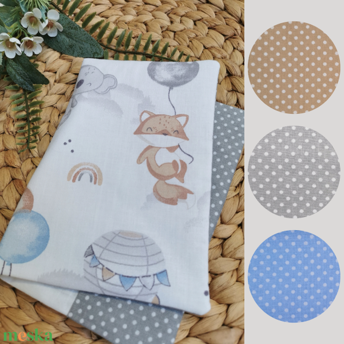 Egészségügyi kiskönyv borító - Elefánt, róka, koala lufival - világos szürke pöttyös UNISEX - játék & sport - babalátogató ajándékcsomag - Meska.hu Egészségügyi kiskönyv borító - Elefánt, róka, koala lufival - világos szürke pöttyös UNISEX - játék & sport - babalátogató ajándékcsomag - Meska.hu